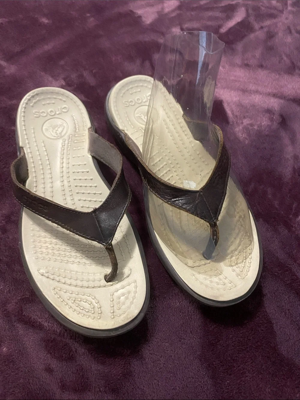 CROCS Women’s Brown Strap Cream Footbed Flip Sandals
